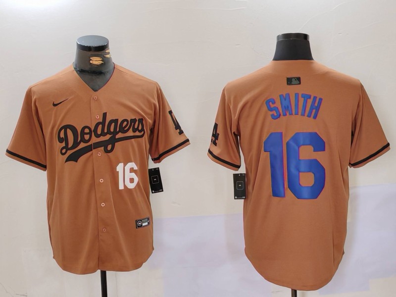 Men Los Angeles Dodgers #16 Smith army green joint name 2024 Nike MLB Jersey style 3